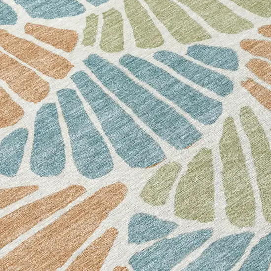 Pale Aqua Copper And Gold Floral Washable Indoor Outdoor Area Rug Photo 6