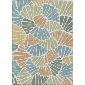 Photo of Pale Aqua Copper And Gold Floral Washable Indoor Outdoor Area Rug