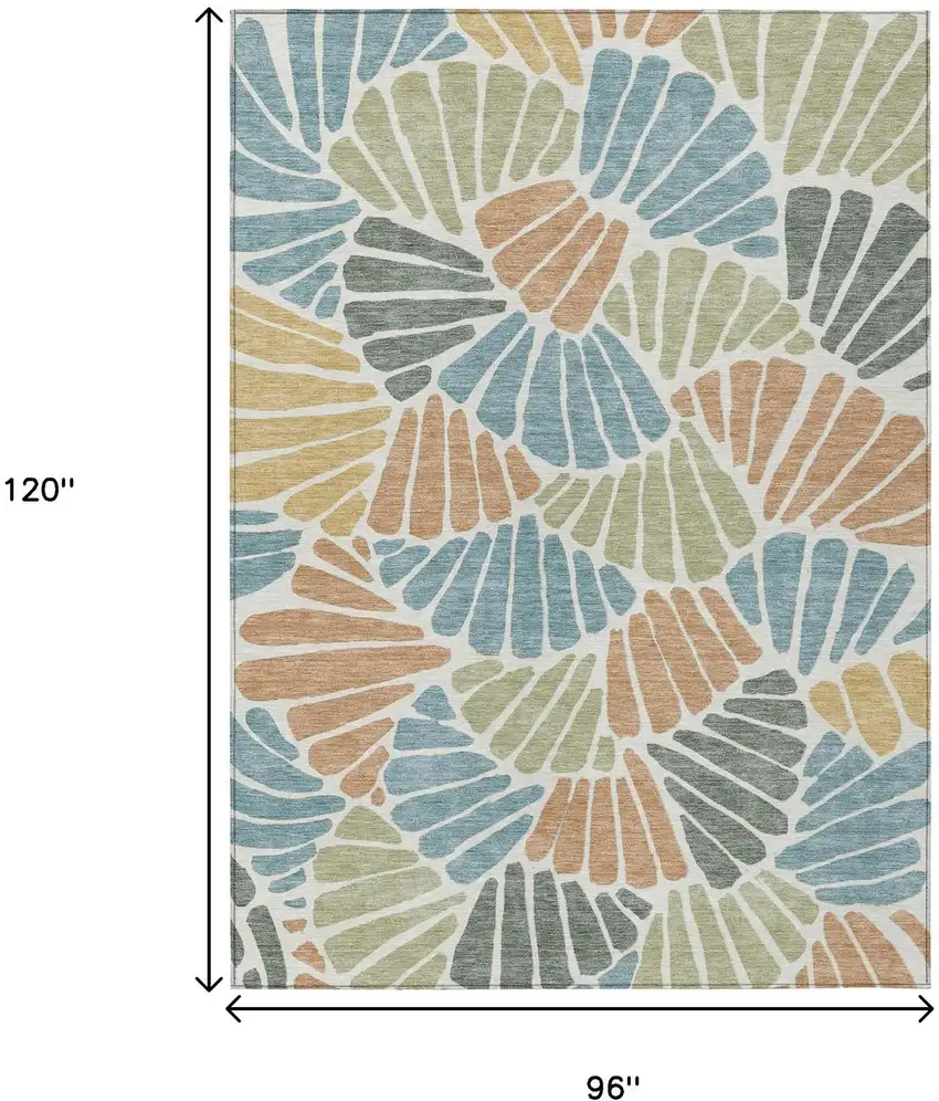 Pale Aqua Copper And Gold Floral Washable Indoor Outdoor Area Rug Photo 7