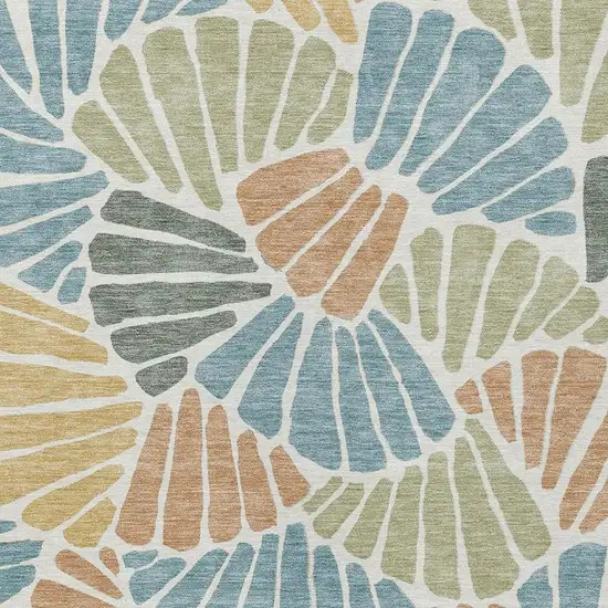 Pale Aqua Copper And Gold Floral Washable Indoor Outdoor Area Rug Photo 2