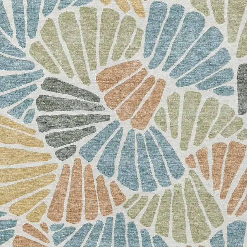 Pale Aqua Copper And Gold Floral Washable Indoor Outdoor Area Rug Photo 2