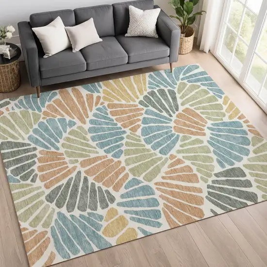 Pale Aqua Copper And Gold Floral Washable Indoor Outdoor Area Rug Photo 5