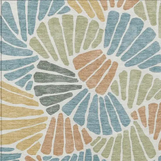 Pale Aqua Copper And Gold Floral Washable Indoor Outdoor Area Rug Photo 2