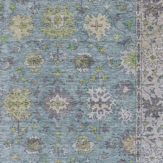 Pale Aqua Gold And Gray Floral Washable Indoor Outdoor Area Rug Photo 4