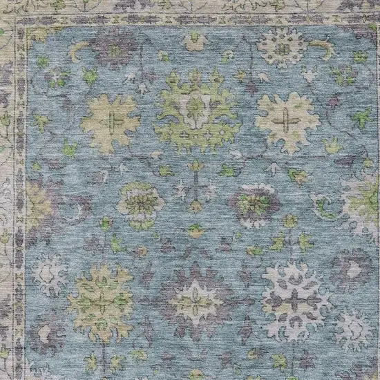 Pale Aqua Gold And Gray Floral Washable Indoor Outdoor Area Rug Photo 3