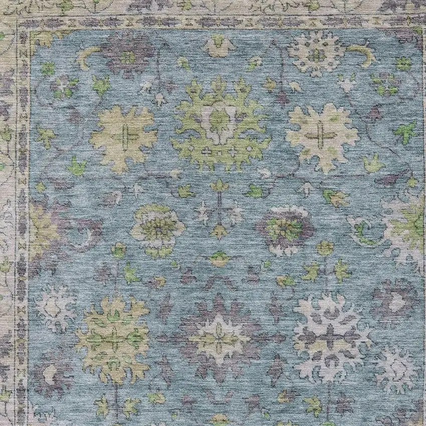 Pale Aqua Gold And Gray Floral Washable Indoor Outdoor Area Rug Photo 3