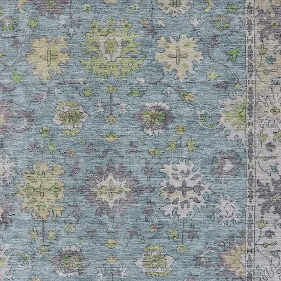 Pale Aqua Gold And Gray Floral Washable Indoor Outdoor Area Rug Photo 3