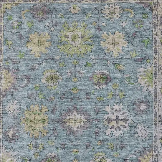 Pale Aqua Gold And Gray Floral Washable Indoor Outdoor Area Rug Photo 4