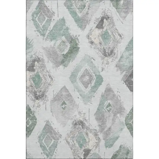 Pale Aqua Gray And Ivory Abstract Geometric Washable Area Rug With UV Protection Photo 1