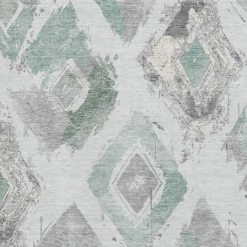Pale Aqua Gray And Ivory Abstract Geometric Washable Area Rug With UV Protection Photo 2