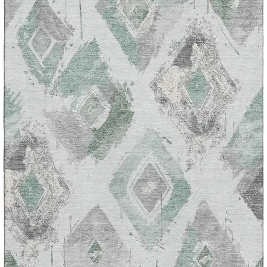 Pale Aqua Gray And Ivory Abstract Geometric Washable Area Rug With UV Protection Photo 3
