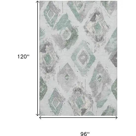 Pale Aqua Gray And Ivory Abstract Geometric Washable Area Rug With UV Protection Photo 9