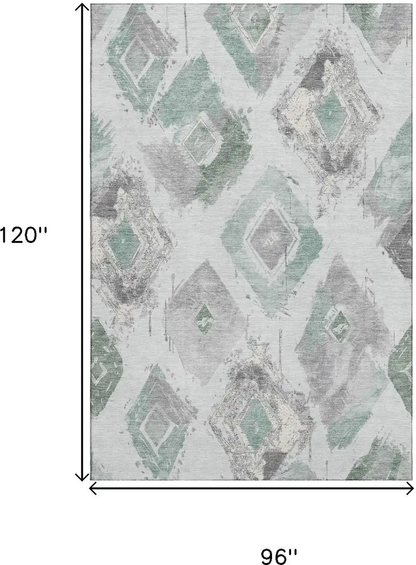 Pale Aqua Gray And Ivory Abstract Geometric Washable Area Rug With UV Protection Photo 9