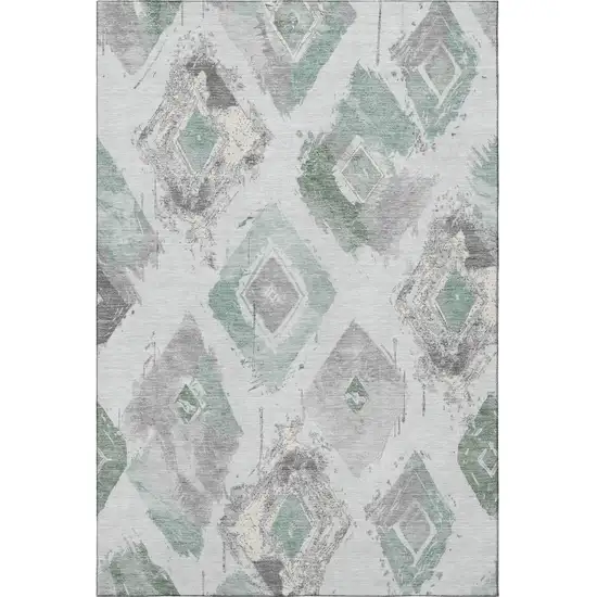 Pale Aqua Gray And Ivory Abstract Geometric Washable Area Rug With UV Protection Photo 2