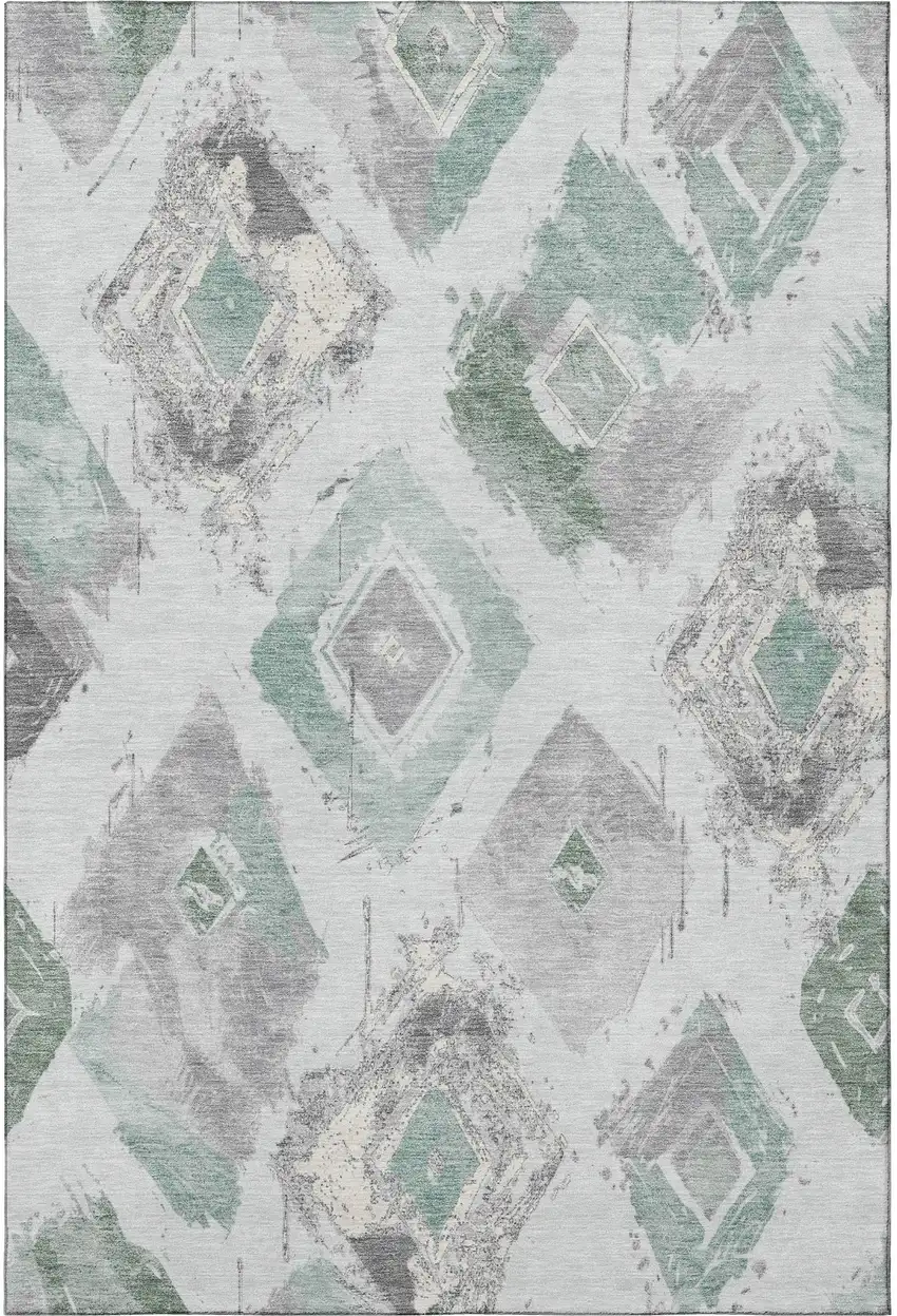 Pale Aqua Gray And Ivory Abstract Geometric Washable Area Rug With UV Protection Photo 2