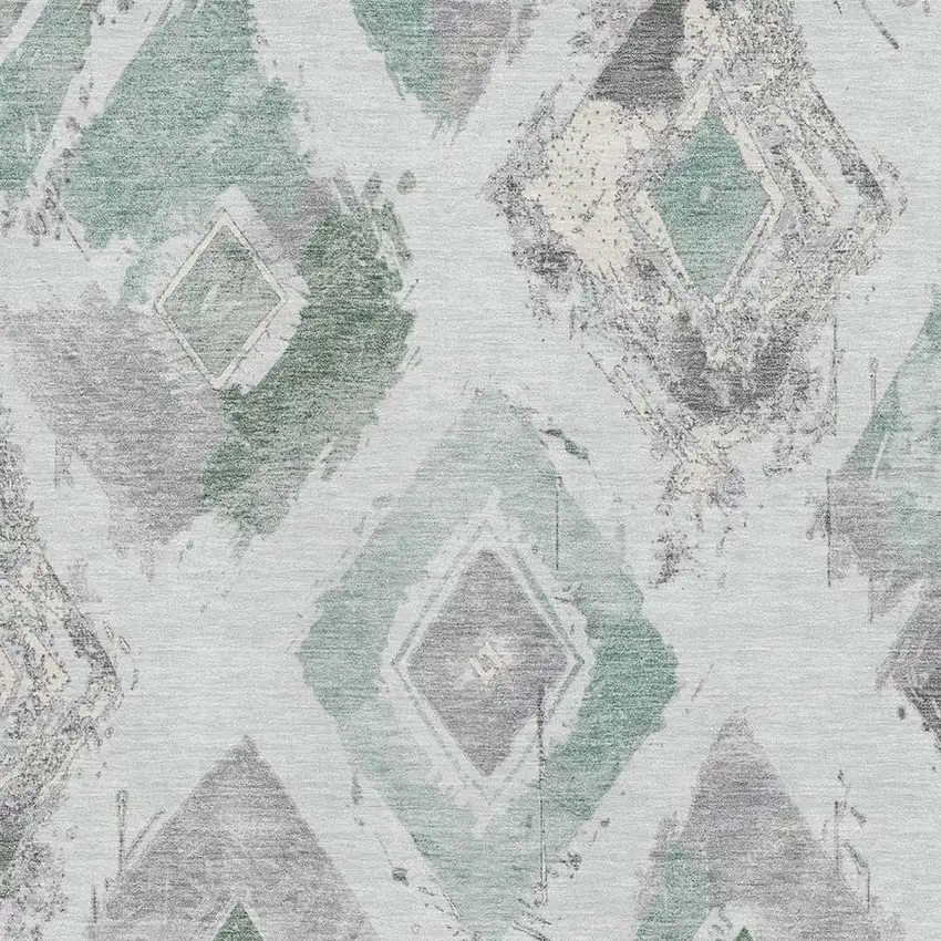 Pale Aqua Gray And Ivory Abstract Geometric Washable Area Rug With UV Protection Photo 2