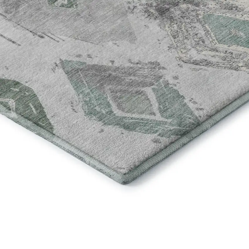 Pale Aqua Gray And Ivory Abstract Geometric Washable Area Rug With UV Protection Photo 7