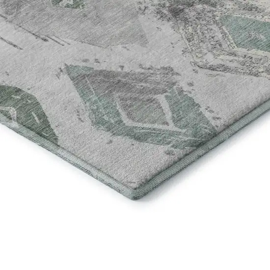 Pale Aqua Gray And Ivory Abstract Geometric Washable Area Rug With UV Protection Photo 7