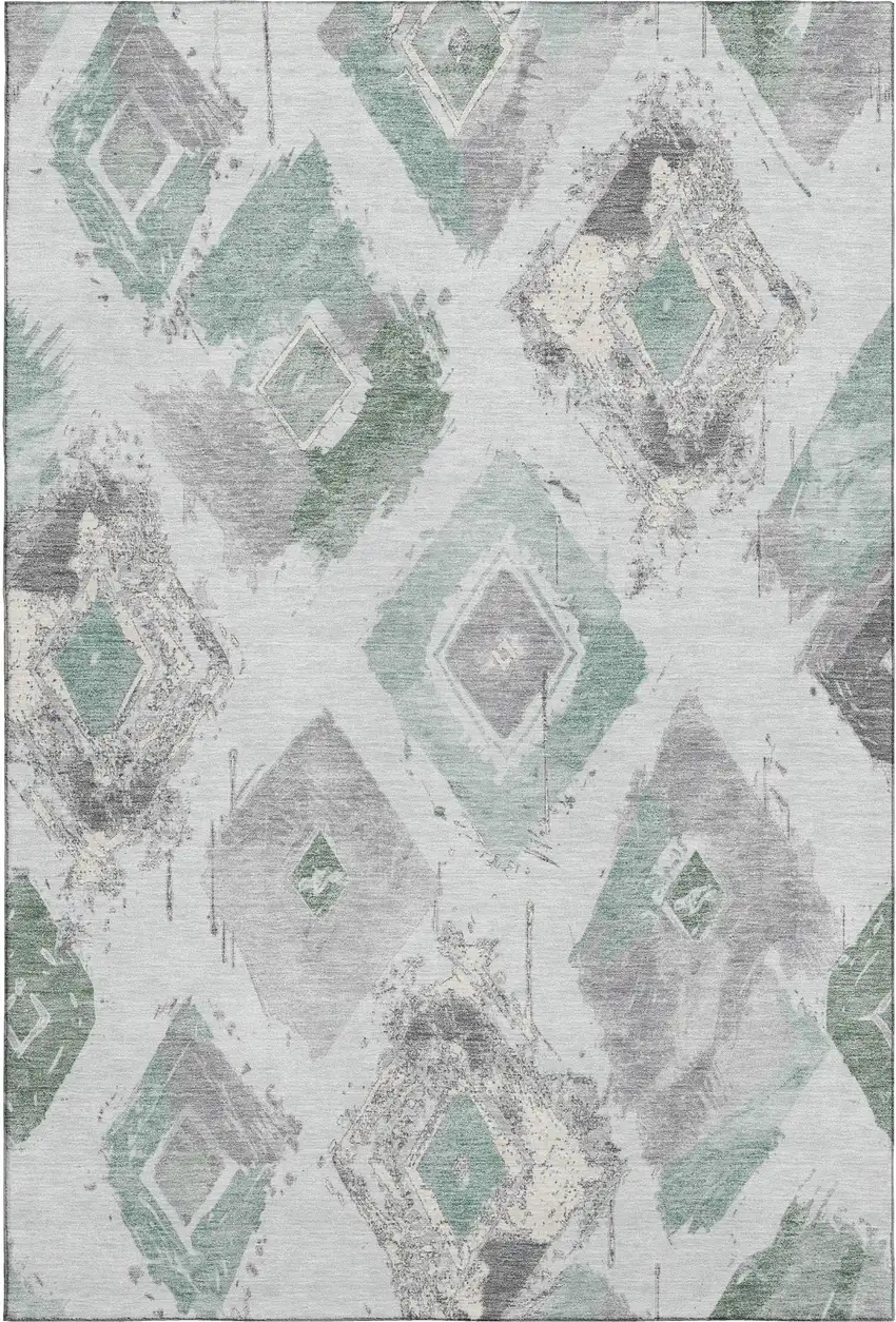 Pale Aqua Gray And Ivory Abstract Geometric Washable Area Rug With UV Protection Photo 1