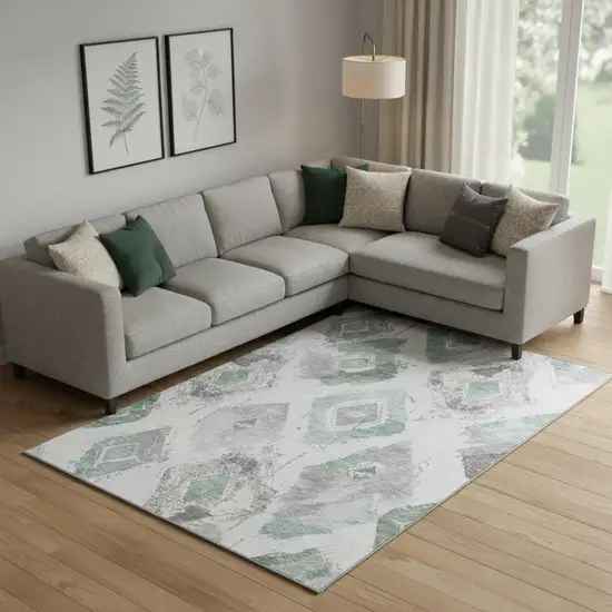 Pale Aqua Gray And Ivory Abstract Geometric Washable Area Rug With UV Protection Photo 2