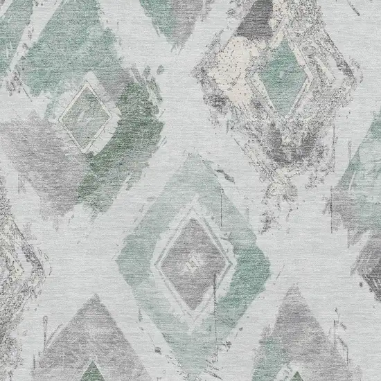 Pale Aqua Gray And Ivory Abstract Geometric Washable Area Rug With UV Protection Photo 2