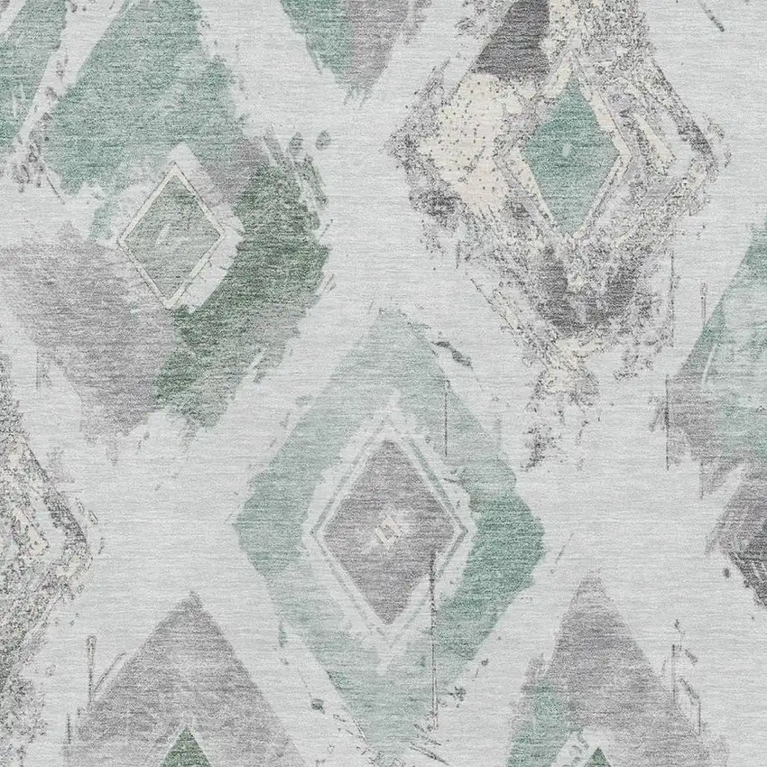 Pale Aqua Gray And Ivory Abstract Geometric Washable Area Rug With UV Protection Photo 2