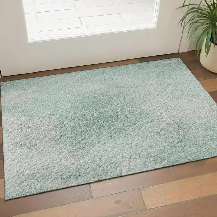 Pale Aqua Gray And Ivory Abstract Washable Area Rug With UV Protection Photo 2