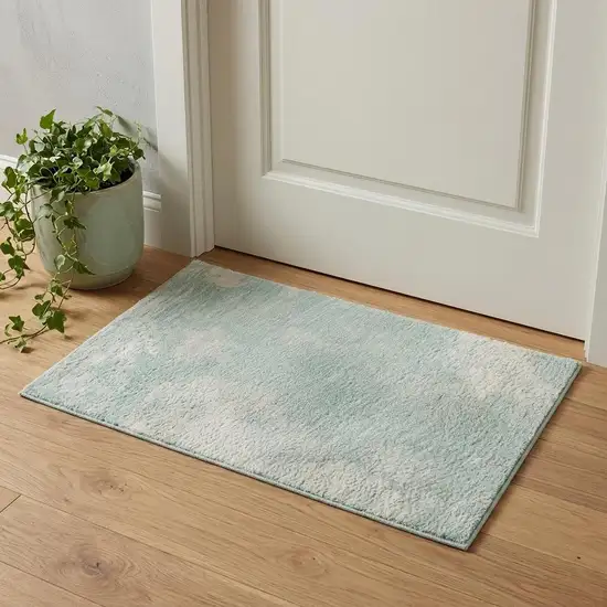 Pale Aqua Gray And Ivory Abstract Washable Area Rug With UV Protection Photo 1
