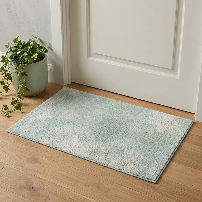 Pale Aqua Gray And Ivory Abstract Washable Area Rug With UV Protection Photo 1