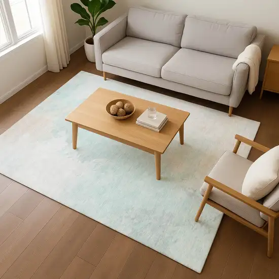 Pale Aqua Gray And Ivory Abstract Washable Area Rug With UV Protection Photo 4