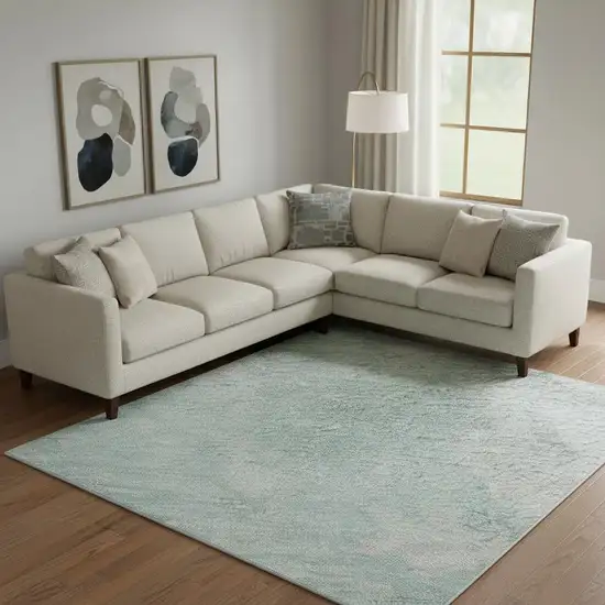 Pale Aqua Gray And Ivory Abstract Washable Area Rug With UV Protection Photo 2