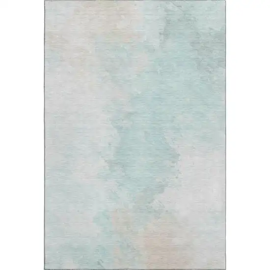 Pale Aqua Gray And Ivory Abstract Washable Area Rug With UV Protection Photo 5