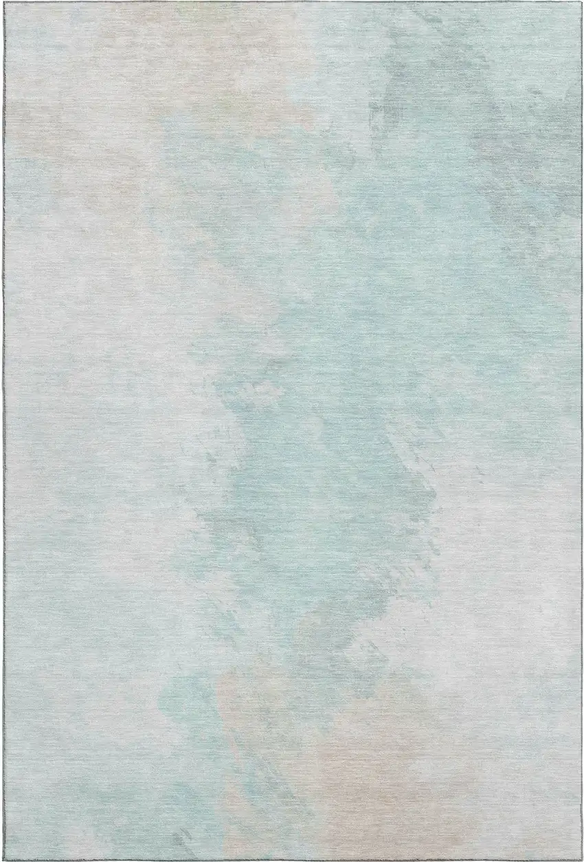 Pale Aqua Gray And Ivory Abstract Washable Area Rug With UV Protection Photo 5