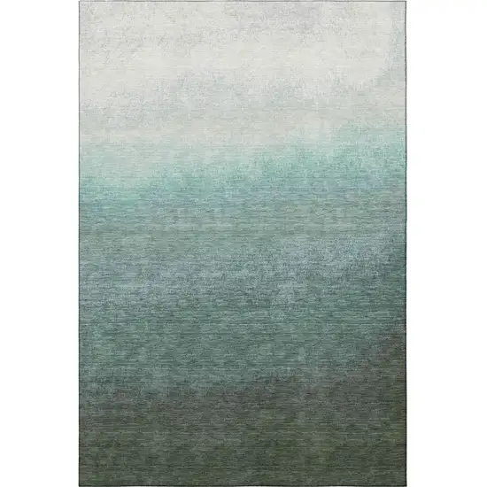 Pale Aqua Gray And Ivory Ombre Washable Area Rug With UV Protection Photo 4