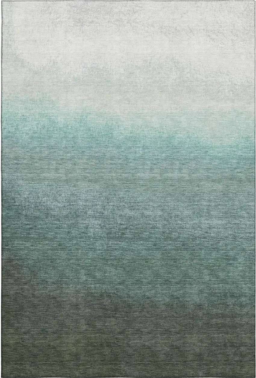 Pale Aqua Gray And Ivory Ombre Washable Area Rug With UV Protection Photo 1