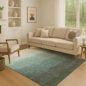 Photo of Pale Aqua Gray And Ivory Ombre Washable Area Rug With UV Protection