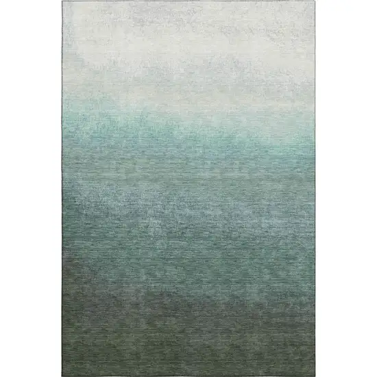 Pale Aqua Gray And Ivory Ombre Washable Area Rug With UV Protection Photo 1