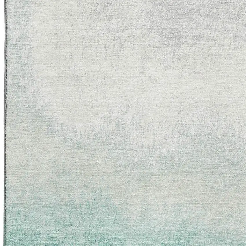 Pale Aqua Gray And Ivory Ombre Washable Area Rug With UV Protection Photo 3