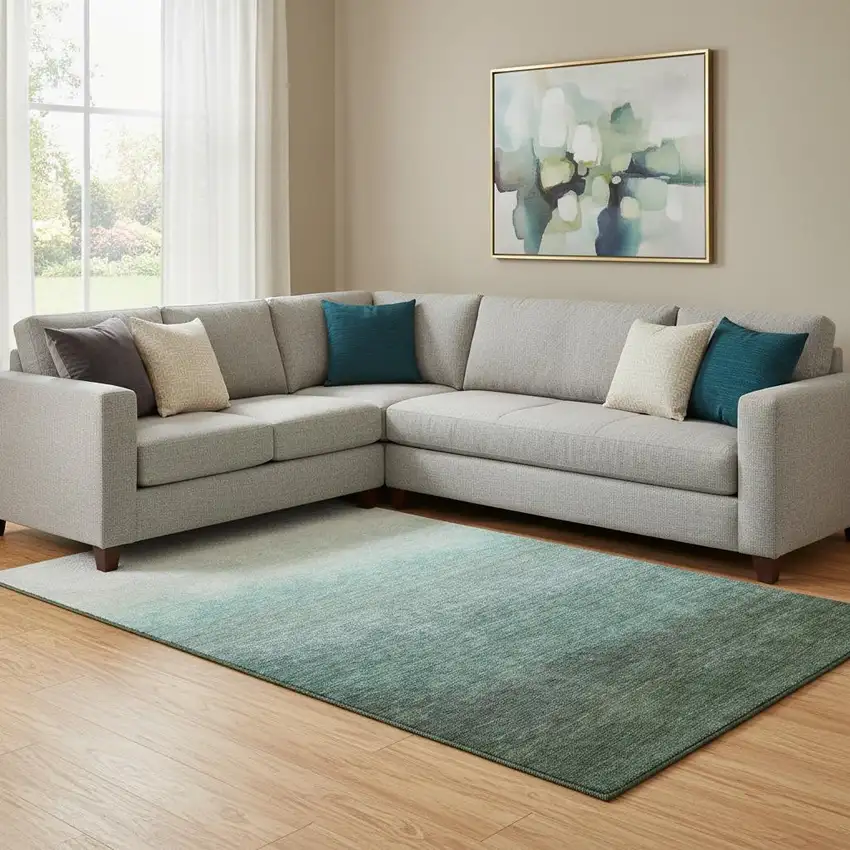 Pale Aqua Gray And Ivory Ombre Washable Area Rug With UV Protection Photo 2