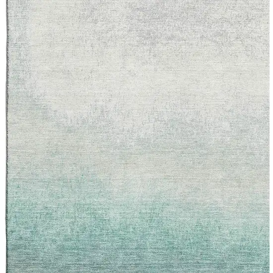 Pale Aqua Gray And Ivory Ombre Washable Area Rug With UV Protection Photo 4