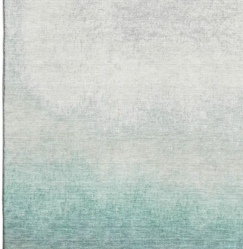 Pale Aqua Gray And Ivory Ombre Washable Area Rug With UV Protection Photo 4