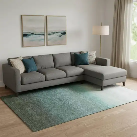 Pale Aqua Gray And Ivory Ombre Washable Area Rug With UV Protection Photo 2