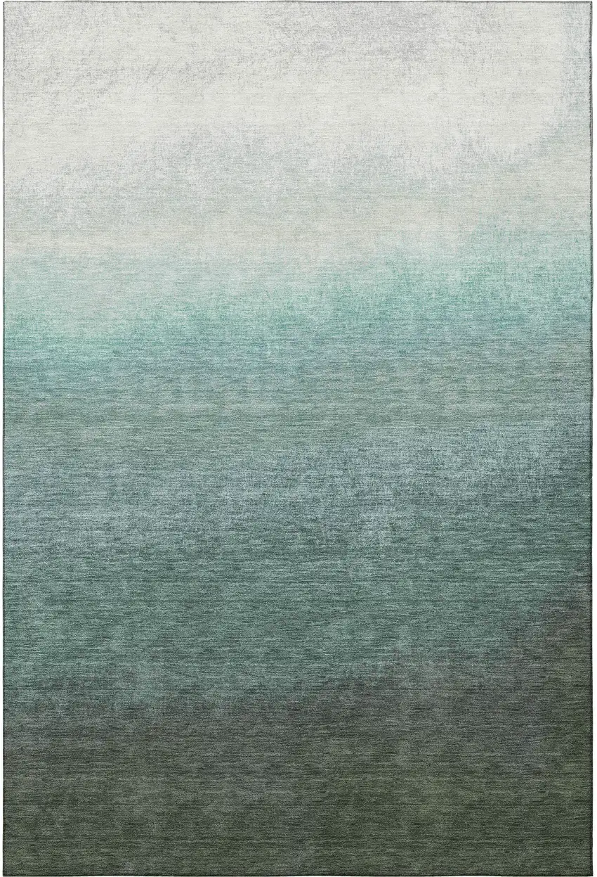 Pale Aqua Gray And Ivory Ombre Washable Area Rug With UV Protection Photo 4