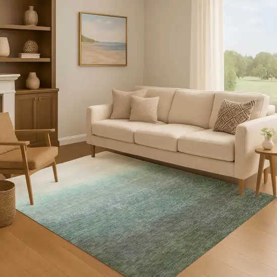 Pale Aqua Gray And Ivory Ombre Washable Area Rug With UV Protection Photo 6