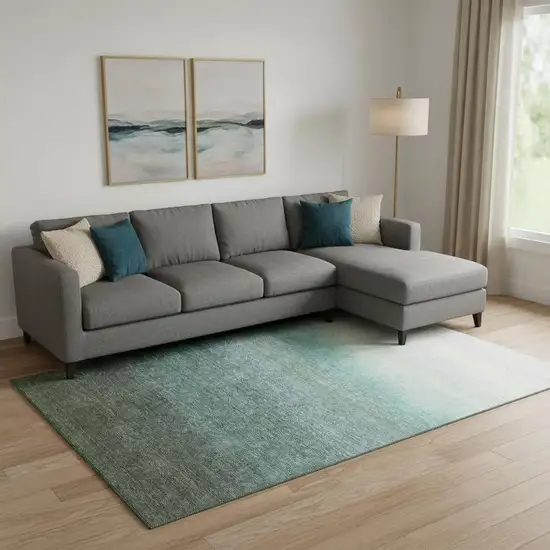 Pale Aqua Gray And Ivory Ombre Washable Area Rug With UV Protection Photo 2