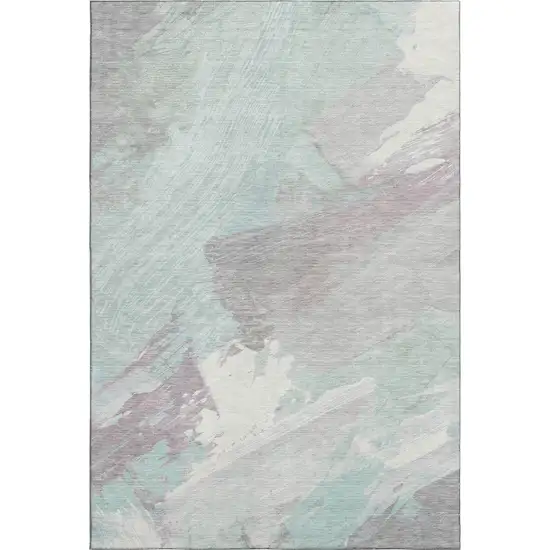 Pale Aqua Gray And Silver Abstract Washable Area Rug With UV Protection Photo 4