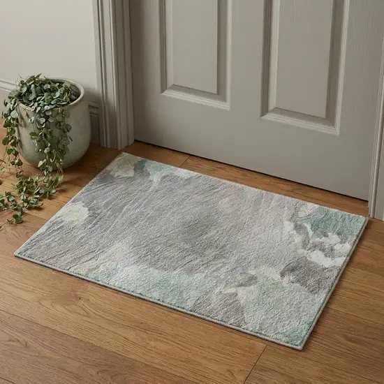 Pale Aqua Gray And Silver Abstract Washable Area Rug With UV Protection Photo 1