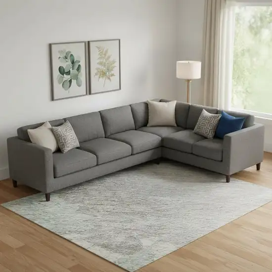 Pale Aqua Gray And Silver Abstract Washable Area Rug With UV Protection Photo 2