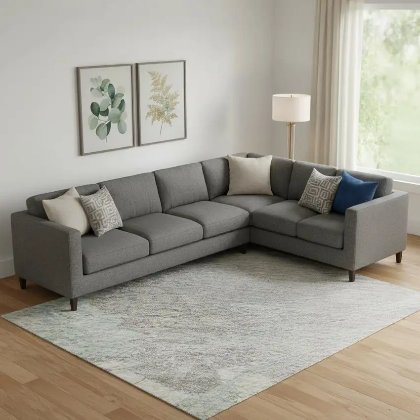 Pale Aqua Gray And Silver Abstract Washable Area Rug With UV Protection Photo 2