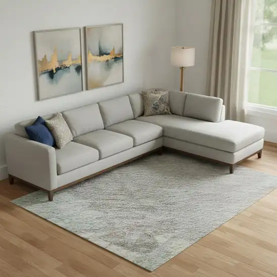 Pale Aqua Gray And Silver Abstract Washable Area Rug With UV Protection Photo 2